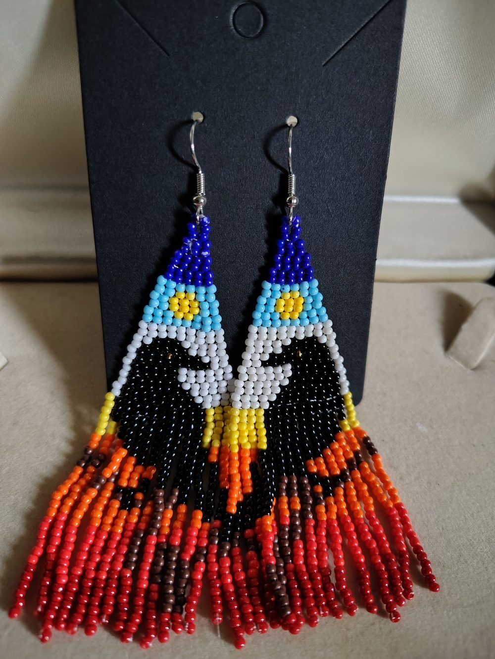 🐦⬛CROW Beaded Fringe Statement Earrings - Vibrant Multi-Color Seed Bead 🐦⬛